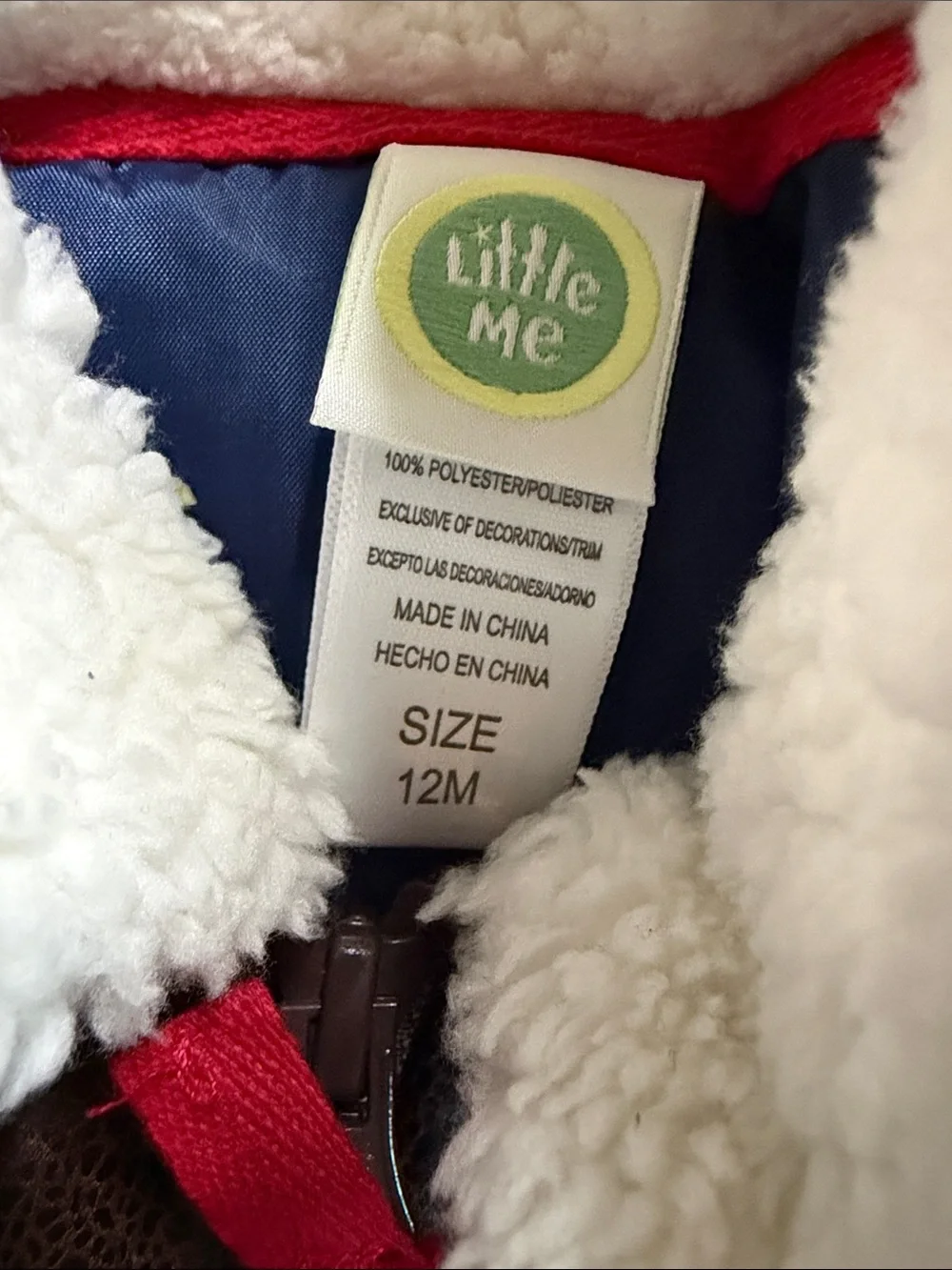 Little Me Brown Faux-Leather Puffer Jacket with Sherpa Collar